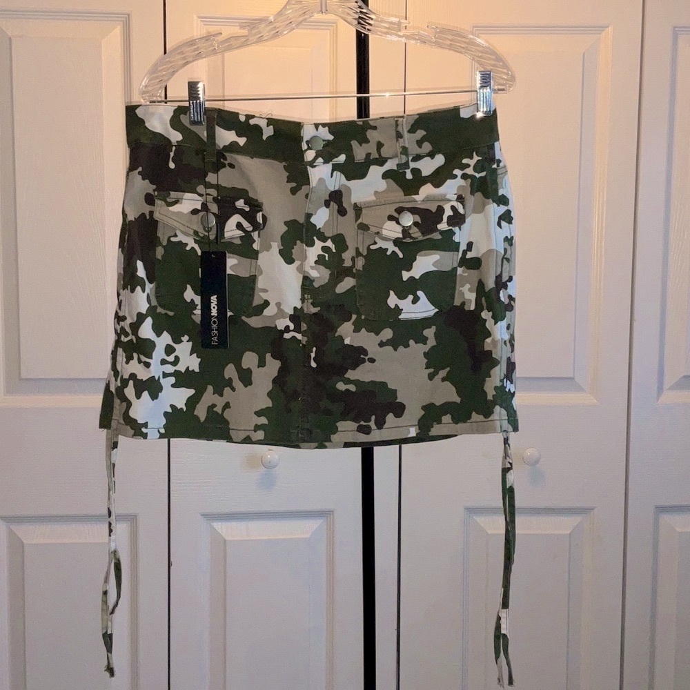 Fashion Nova Green Camo Mini Skirt